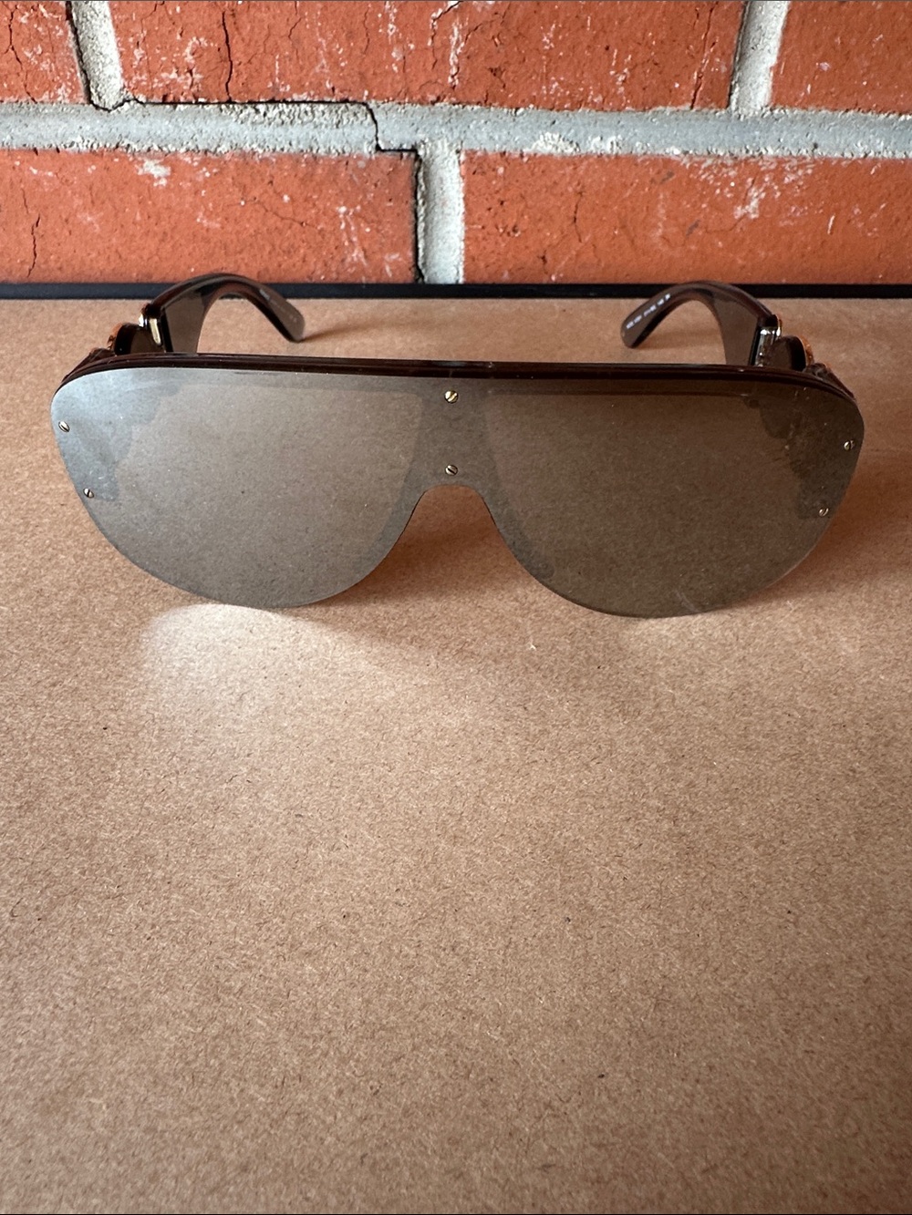 Versace Brown Shield Sunglasses with Gold Accents New Women’s